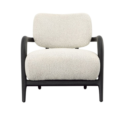 Ivory and Black Boucle Fabric and Mindi Wood Chair 29.5 in Wide