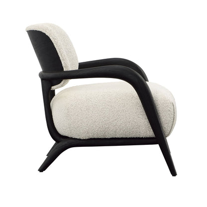 Ivory and Black Boucle Fabric and Mindi Wood Chair 29.5 in Wide