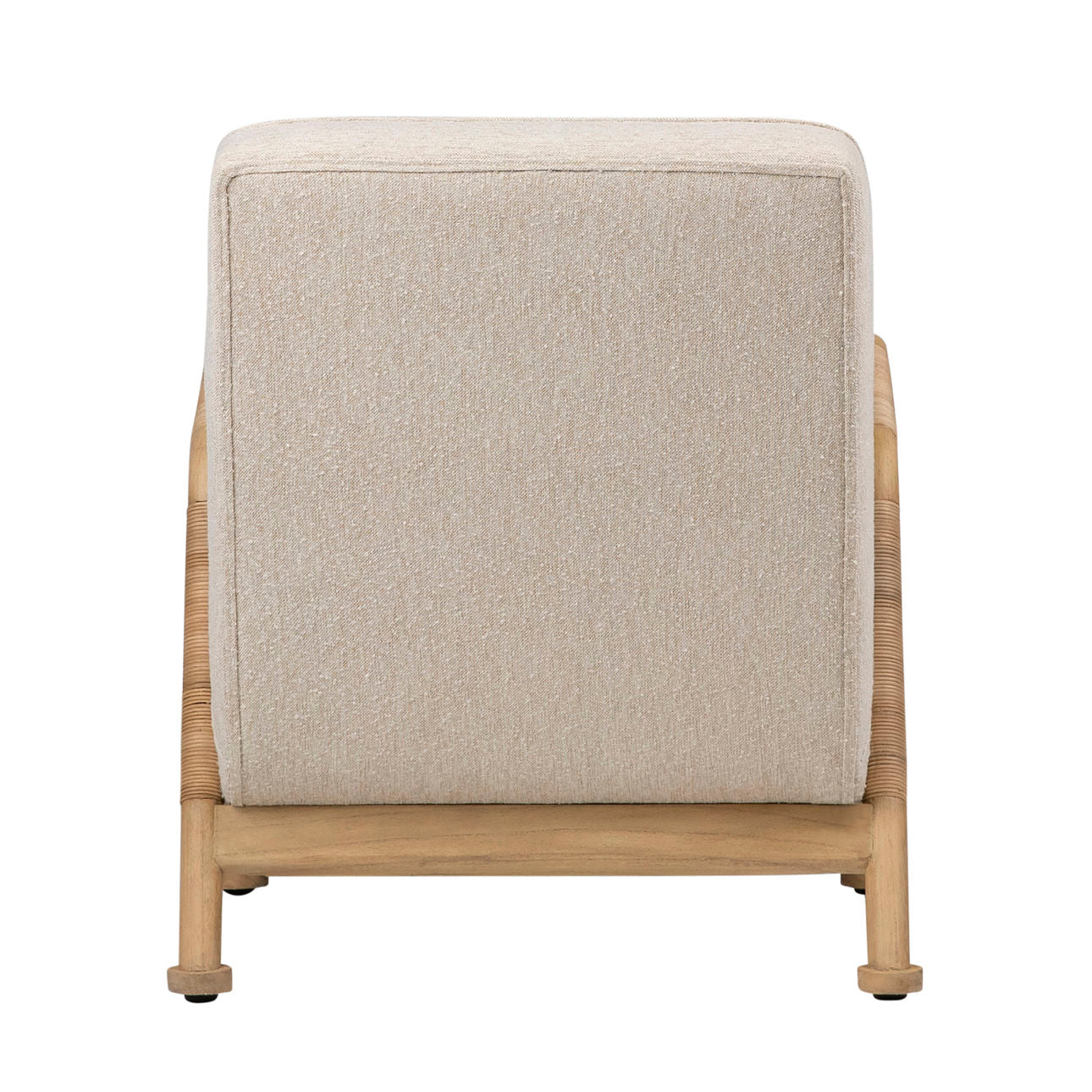 Ivory Upholstery and Natural Finish Frame Boucle Upholstery, Mindi Wood and Rattan Chair 27.5 in Wide