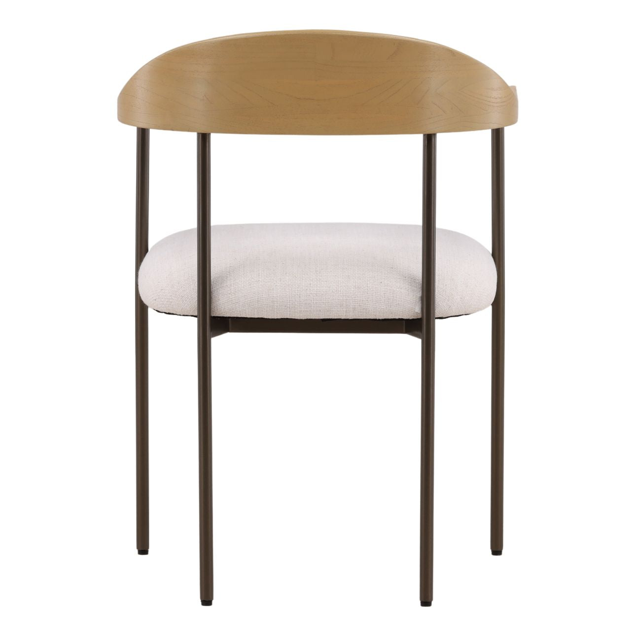 Natural Wood Finish with Gunmetal Frame and Off White Polyester Blend Upholstery Mindi Wood with Iron and Upholstered Seat Chair 22 in Wide