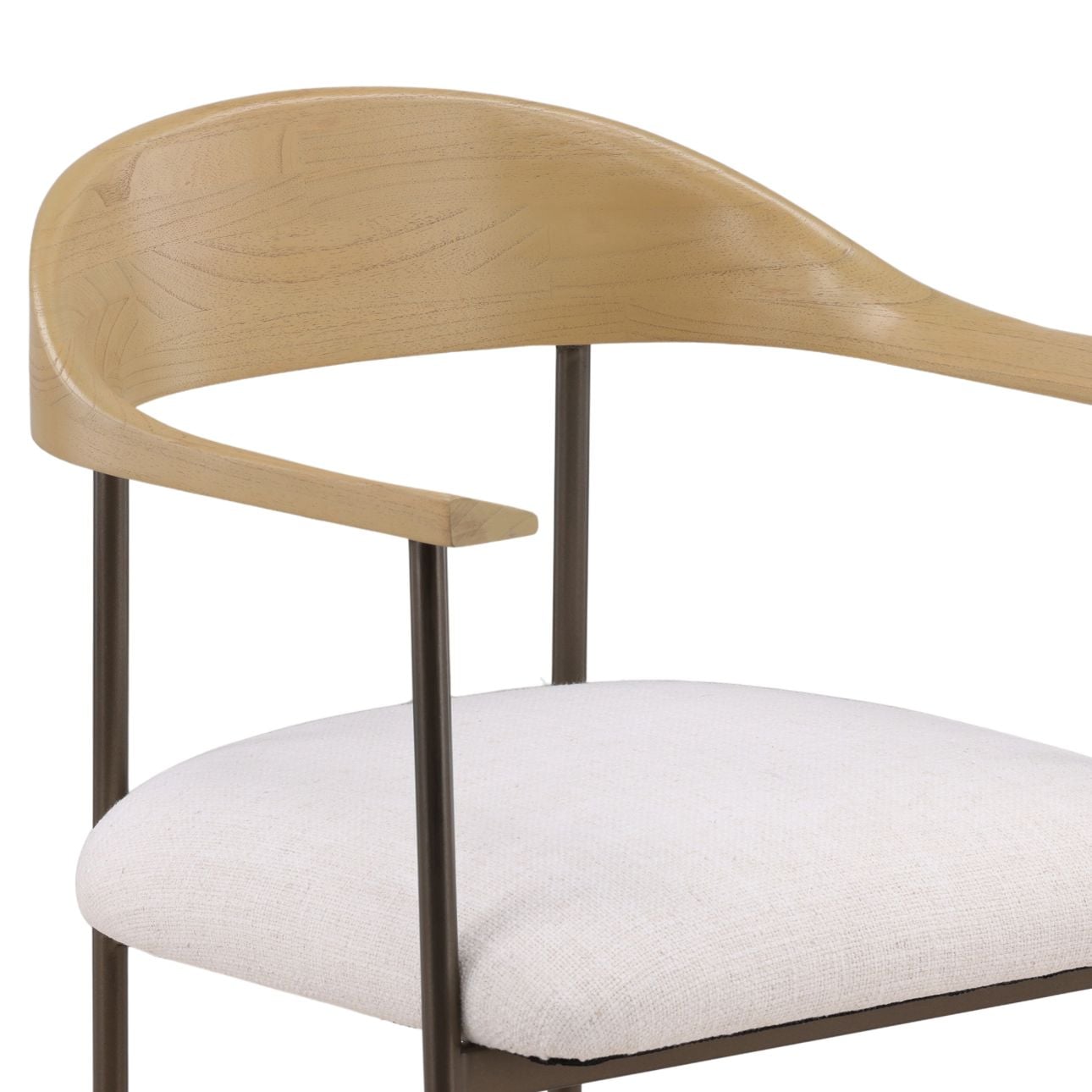Natural Wood Finish with Gunmetal Frame and Off White Polyester Blend Upholstery Mindi Wood with Iron and Upholstered Seat Chair 22 in Wide