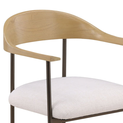 Natural Wood Finish with Gunmetal Frame and Off White Polyester Blend Upholstery Mindi Wood with Iron and Upholstered Seat Chair 22 in Wide