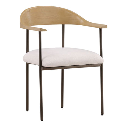 Natural Wood Finish with Gunmetal Frame and Off White Polyester Blend Upholstery Mindi Wood with Iron and Upholstered Seat Chair 22 in Wide