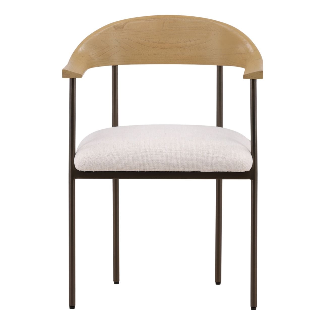Natural Wood Finish with Gunmetal Frame and Off White Polyester Blend Upholstery Mindi Wood with Iron and Upholstered Seat Chair 22 in Wide