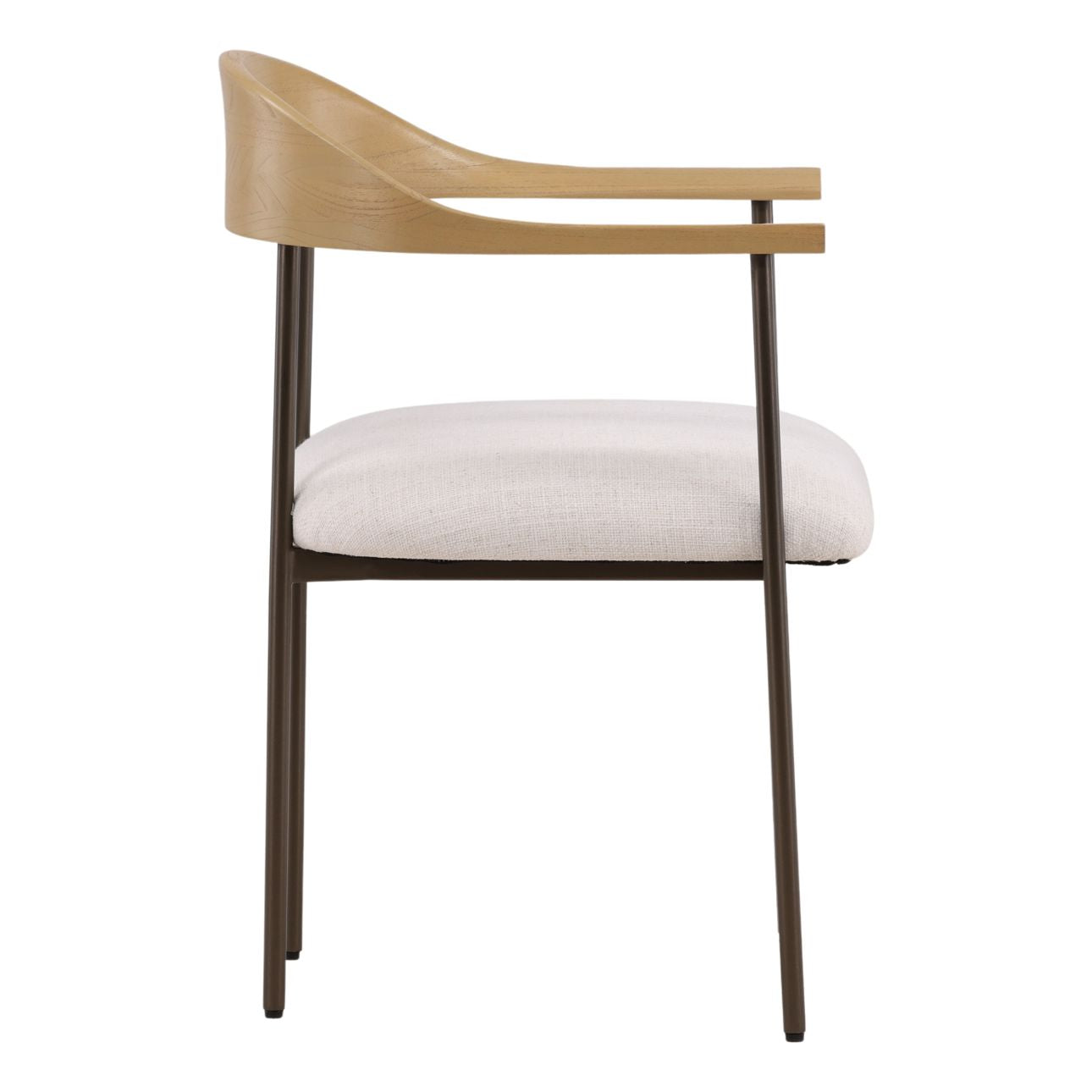 Natural Wood Finish with Gunmetal Frame and Off White Polyester Blend Upholstery Mindi Wood with Iron and Upholstered Seat Chair 22 in Wide