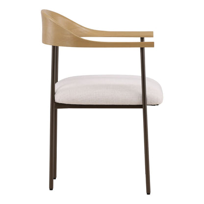 Natural Wood Finish with Gunmetal Frame and Off White Polyester Blend Upholstery Mindi Wood with Iron and Upholstered Seat Chair 22 in Wide
