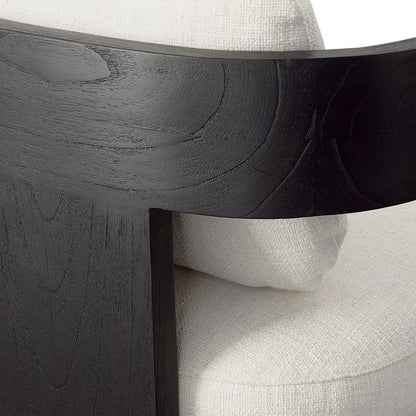 Cream and Black Linen Blend Upholstery and Mindi Wood Frame Chair 21.5 in Wide