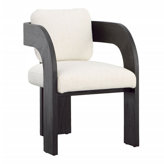 Cream and Black Linen Blend Upholstery and Mindi Wood Frame Chair 21.5 in Wide