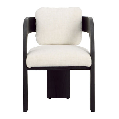 Cream and Black Linen Blend Upholstery and Mindi Wood Frame Chair 21.5 in Wide