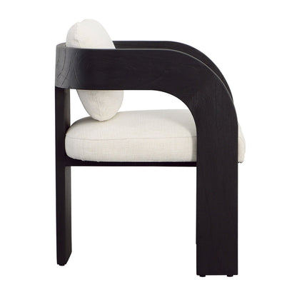 Cream and Black Linen Blend Upholstery and Mindi Wood Frame Chair 21.5 in Wide