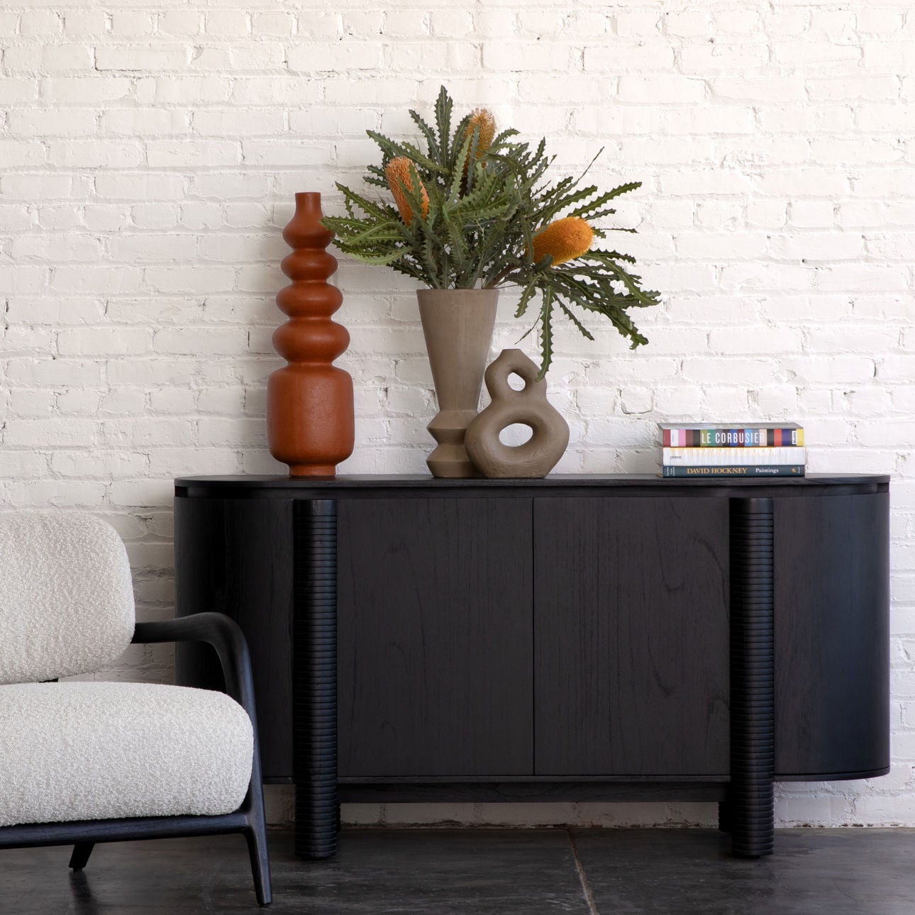 Black Mindi Wood Veneer Sideboard 63 in Wide