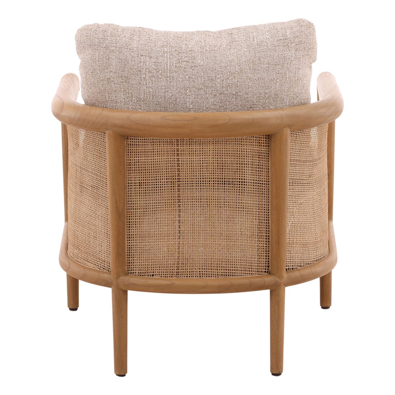Field Fawn and Natural Tweed Fabric, Mindi Wood and Rattan Chair 28 in Wide