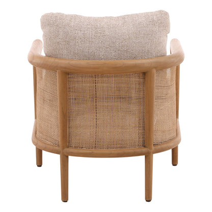 Field Fawn and Natural Tweed Fabric, Mindi Wood and Rattan Chair 28 in Wide