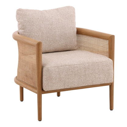 Field Fawn and Natural Tweed Fabric, Mindi Wood and Rattan Chair 28 in Wide