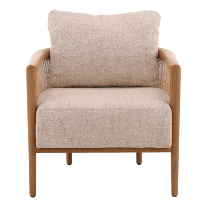 Field Fawn and Natural Tweed Fabric, Mindi Wood and Rattan Chair 28 in Wide