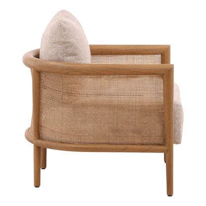 Field Fawn and Natural Tweed Fabric, Mindi Wood and Rattan Chair 28 in Wide