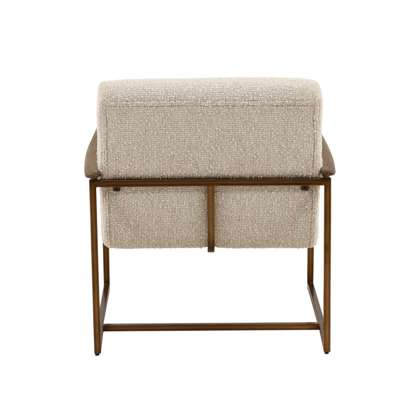 Barley Cream, Brown and Bronze Boucle Fabric, Mindi Wood and Iron Chair 28 in Wide