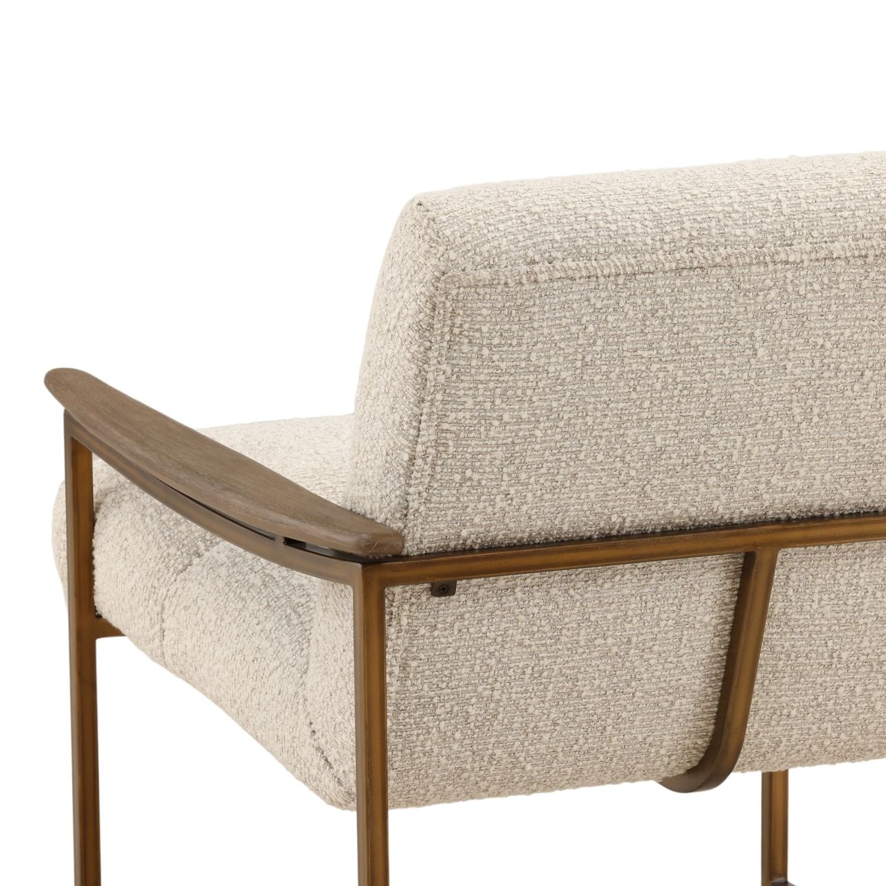 Barley Cream, Brown and Bronze Boucle Fabric, Mindi Wood and Iron Chair 28 in Wide
