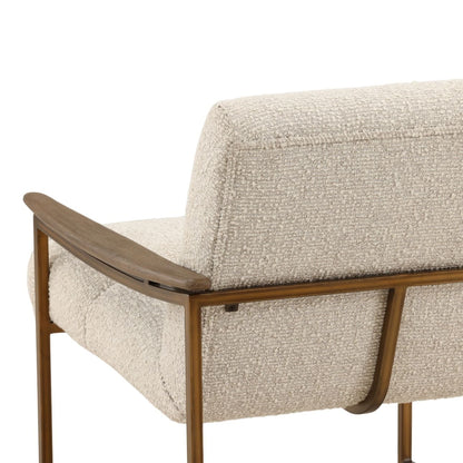 Barley Cream, Brown and Bronze Boucle Fabric, Mindi Wood and Iron Chair 28 in Wide