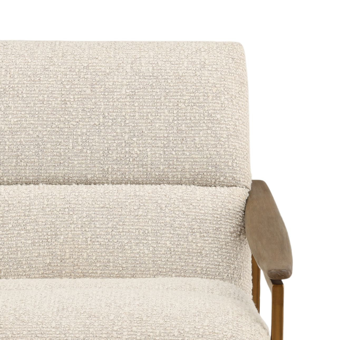 Barley Cream, Brown and Bronze Boucle Fabric, Mindi Wood and Iron Chair 28 in Wide