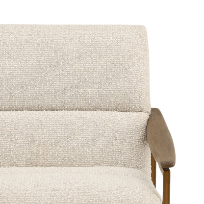Barley Cream, Brown and Bronze Boucle Fabric, Mindi Wood and Iron Chair 28 in Wide