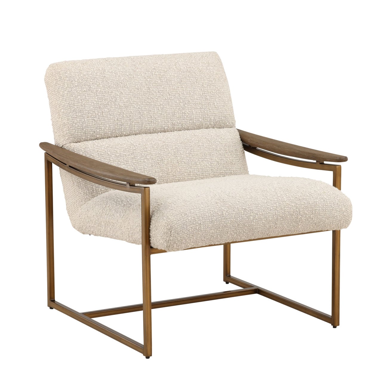 Barley Cream, Brown and Bronze Boucle Fabric, Mindi Wood and Iron Chair 28 in Wide