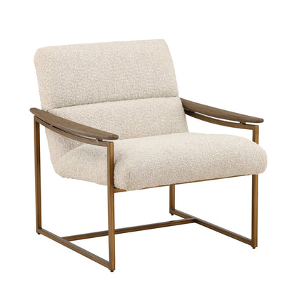 Barley Cream, Brown and Bronze Boucle Fabric, Mindi Wood and Iron Chair 28 in Wide