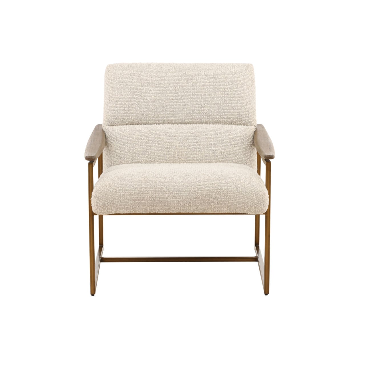 Barley Cream, Brown and Bronze Boucle Fabric, Mindi Wood and Iron Chair 28 in Wide