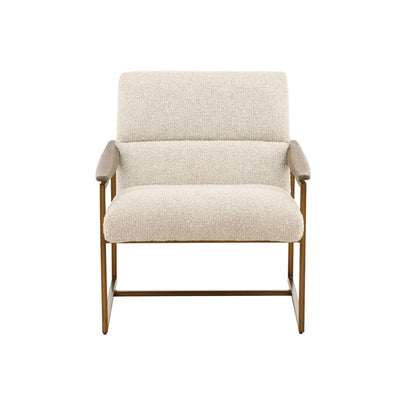 Barley Cream, Brown and Bronze Boucle Fabric, Mindi Wood and Iron Chair 28 in Wide
