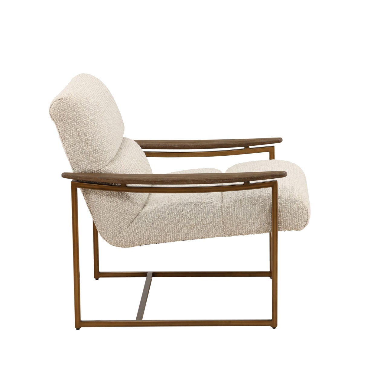 Barley Cream, Brown and Bronze Boucle Fabric, Mindi Wood and Iron Chair 28 in Wide