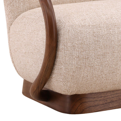 Field Fawn and Brown Tweed Fabric and Mindi Wood Chair 28 in Wide