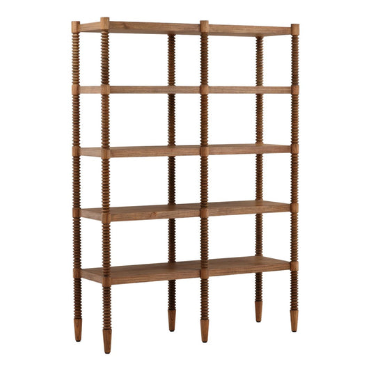 Brown Mindi Wood and Veneer Bookcase 59.5 in Wide