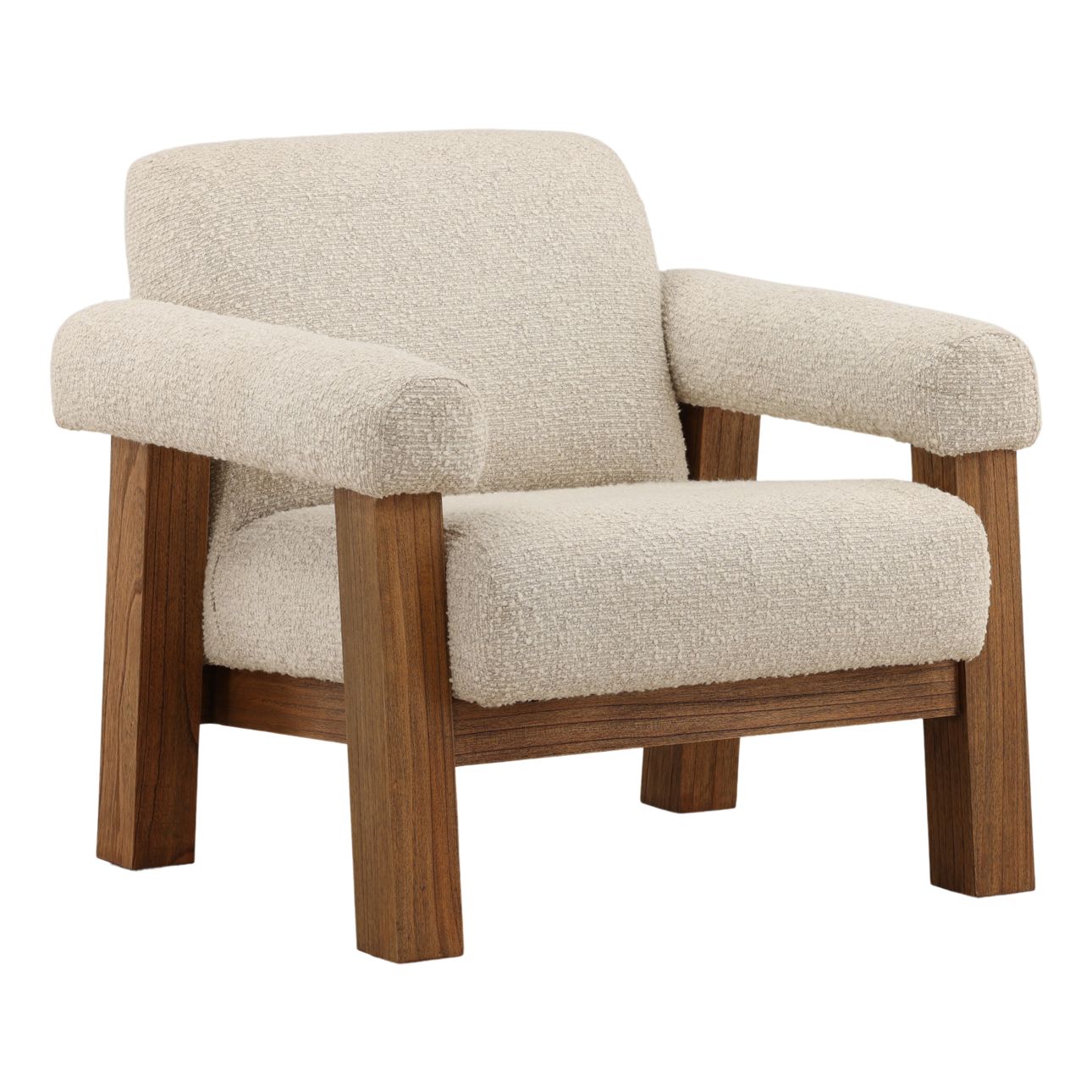 Barley Cream and Brown Boucle Fabric and Mindi Wood Chair 34.5 in Wide