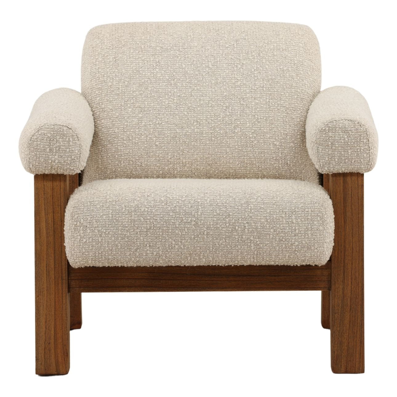 Barley Cream and Brown Boucle Fabric and Mindi Wood Chair 34.5 in Wide