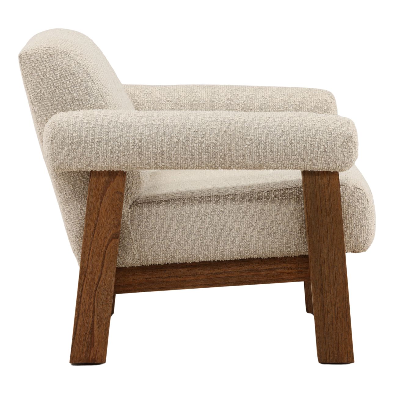 Barley Cream and Brown Boucle Fabric and Mindi Wood Chair 34.5 in Wide