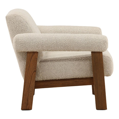 Barley Cream and Brown Boucle Fabric and Mindi Wood Chair 34.5 in Wide