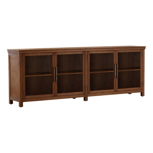 Brown Mindi Wood, Veneer and Glass Sideboard 96 in Wide