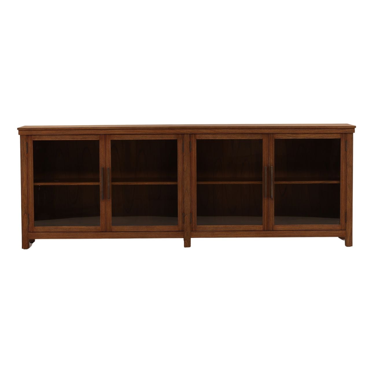 Brown Mindi Wood, Veneer and Glass Sideboard 96 in Wide