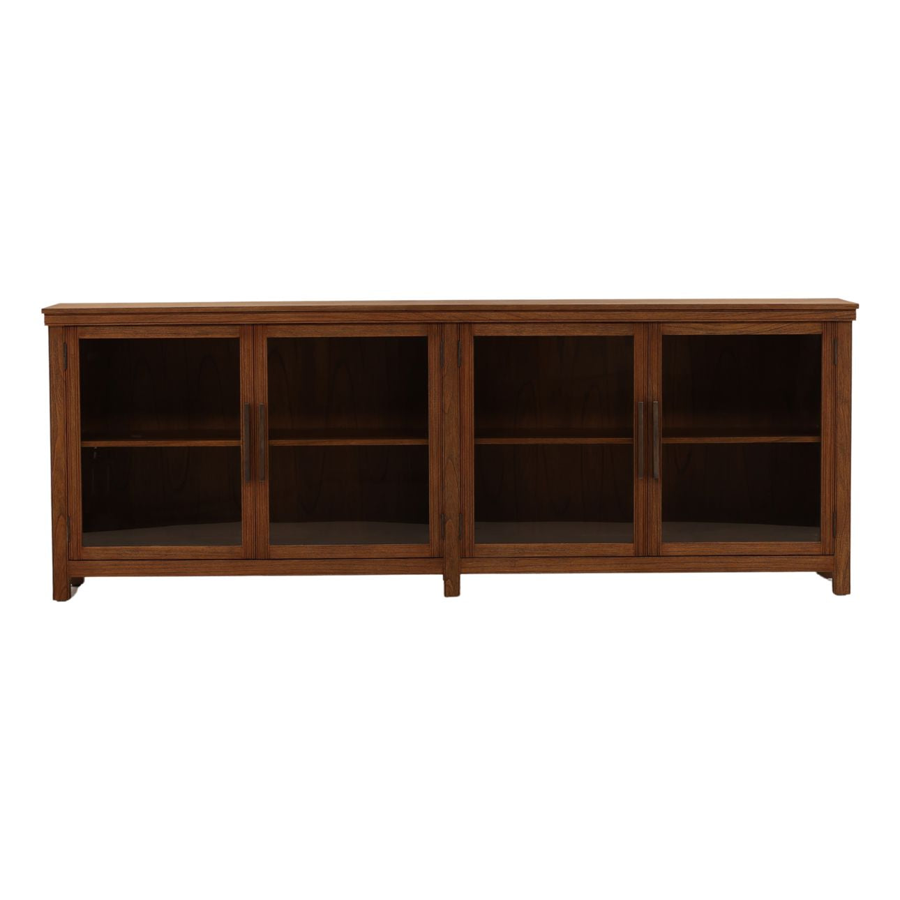 Brown Mindi Wood, Veneer and Glass Sideboard 96 in Wide