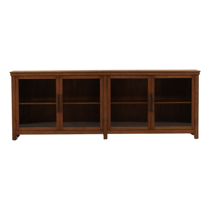 Brown Mindi Wood, Veneer and Glass Sideboard 96 in Wide