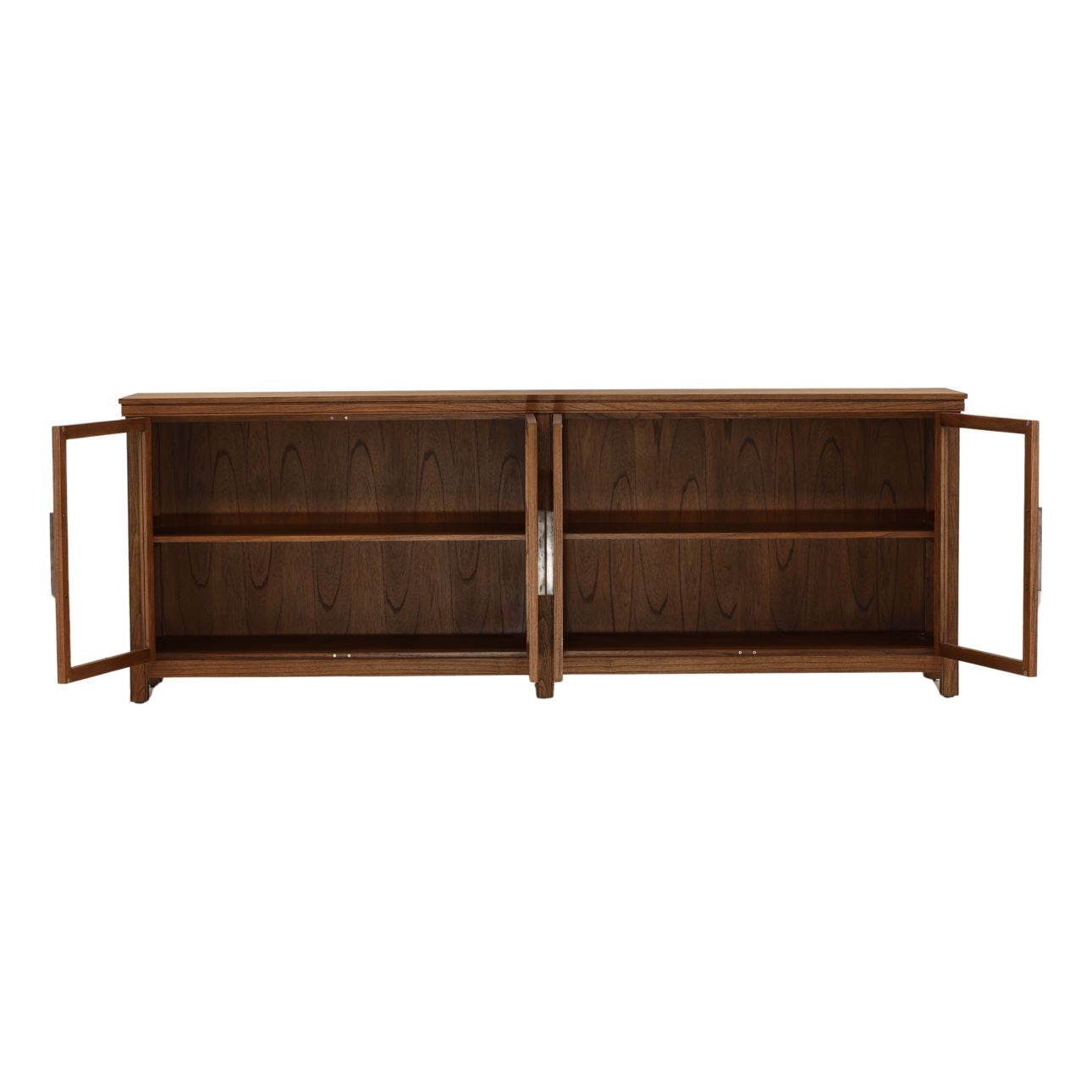 Brown Mindi Wood, Veneer and Glass Sideboard 96 in Wide
