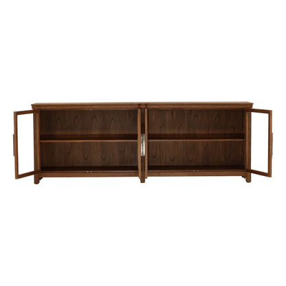 Brown Mindi Wood, Veneer and Glass Sideboard 96 in Wide