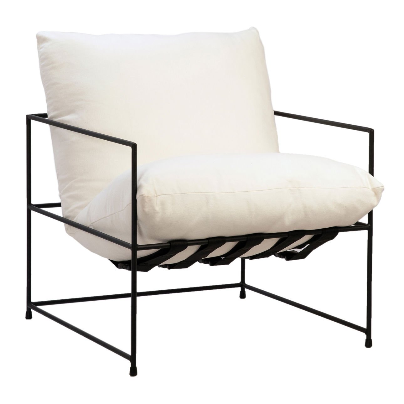 White with Black Iron Frame Cotton Blend Upholstery with Iron Frame Chair 28 in Wide
