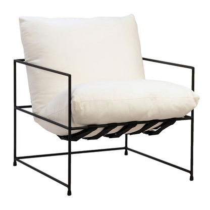 White with Black Iron Frame Cotton Blend Upholstery with Iron Frame Chair 28 in Wide
