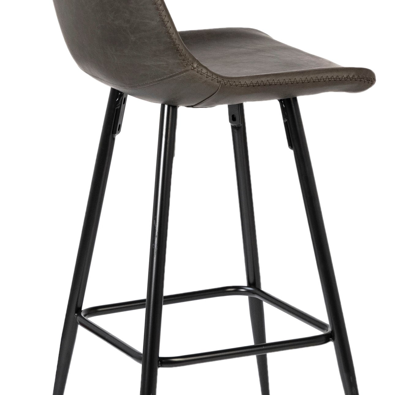 Dark Grey Upholstery and Black Metal Legs PU Leather Upholstery and Iron Frame Stool 17 in Wide