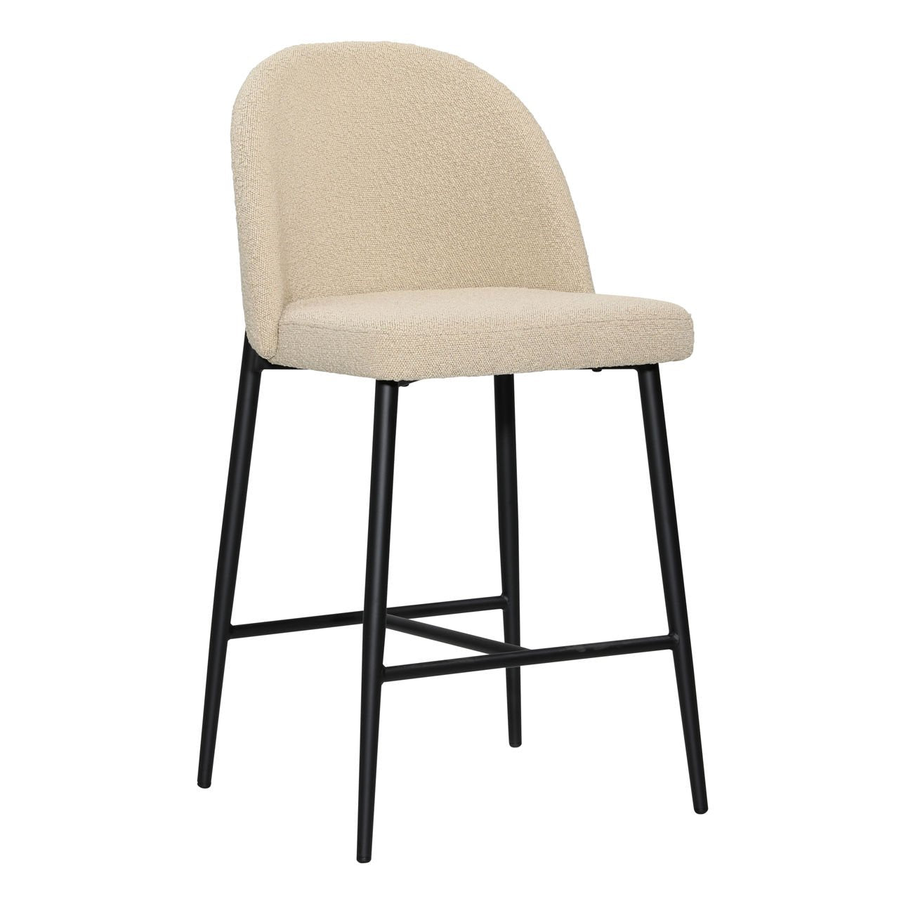 Sand and Black Boucle Upholstery and Iron Stool 20.5 in Wide