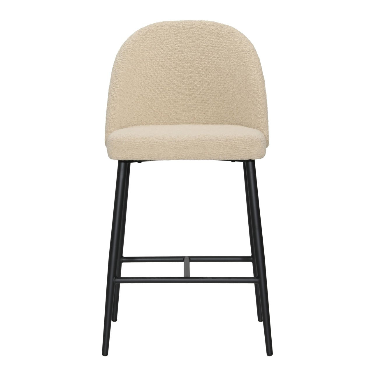 Sand and Black Boucle Upholstery and Iron Stool 20.5 in Wide