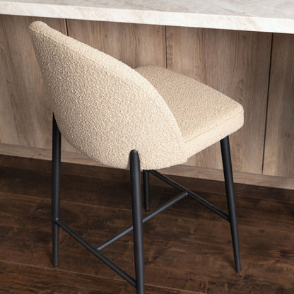 Sand and Black Boucle Upholstery and Iron Stool 20.5 in Wide