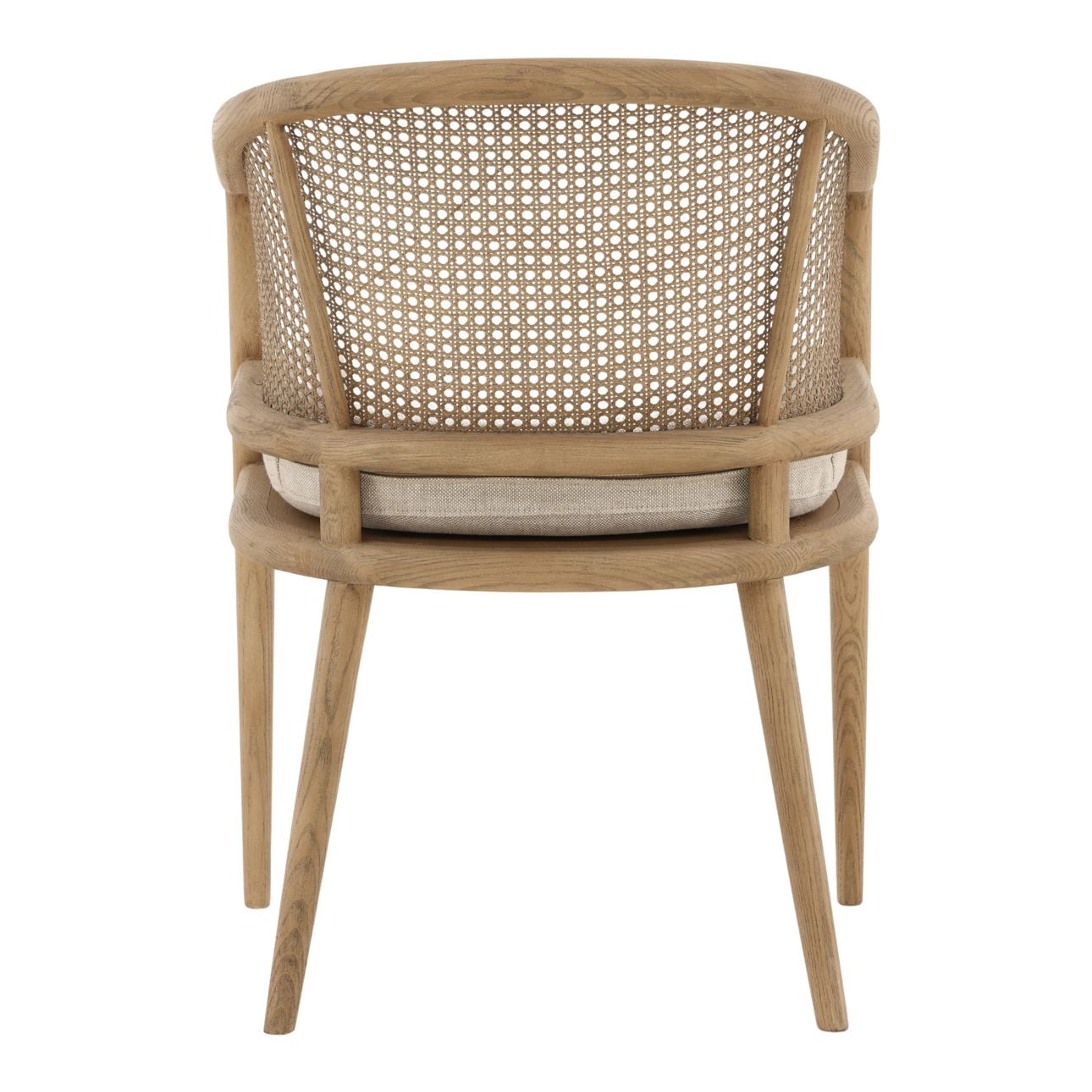 Beige and Natural Linen Fabric, Rattan and Ash Wood Chair 22.5 in Wide