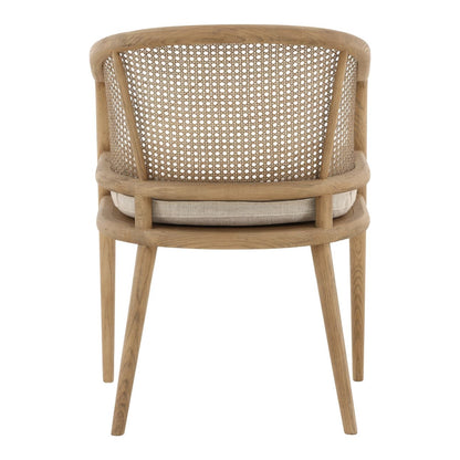 Beige and Natural Linen Fabric, Rattan and Ash Wood Chair 22.5 in Wide